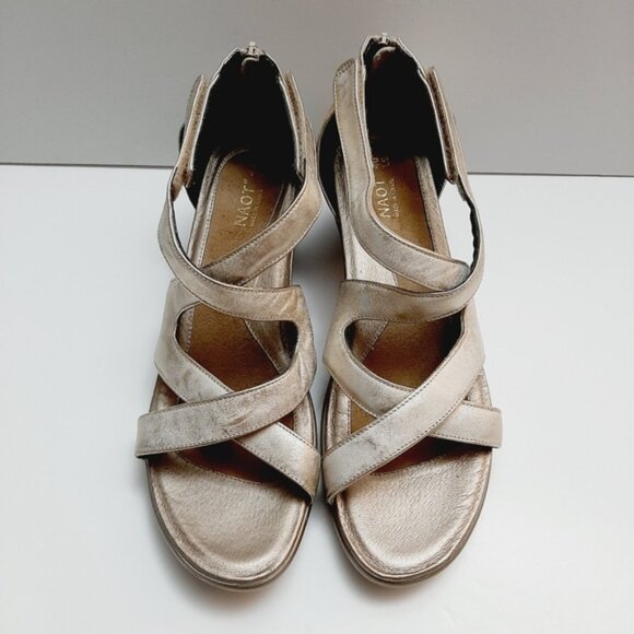 NAOT | Strappy Open Toe Low Heel Shoes Genuine Leather Metallic Champagne Sz 9 - Picture 4 of 16